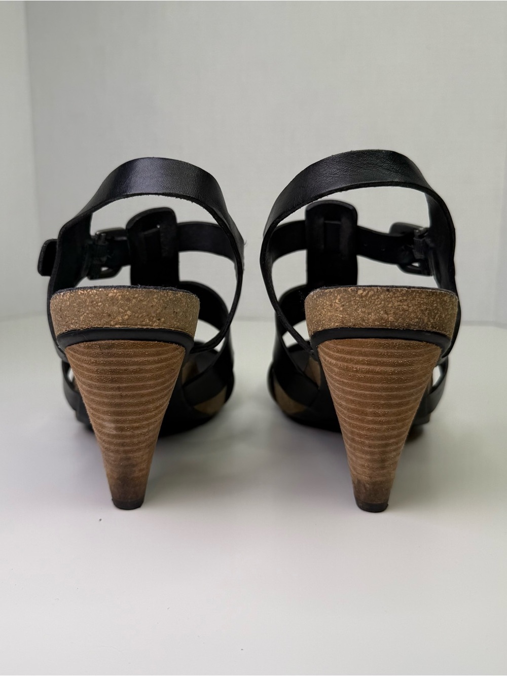 Korks By Kork-Easy Women's Platform Heeled Sandals Size 8 Black Leather Buckle - Picture 8 of 16